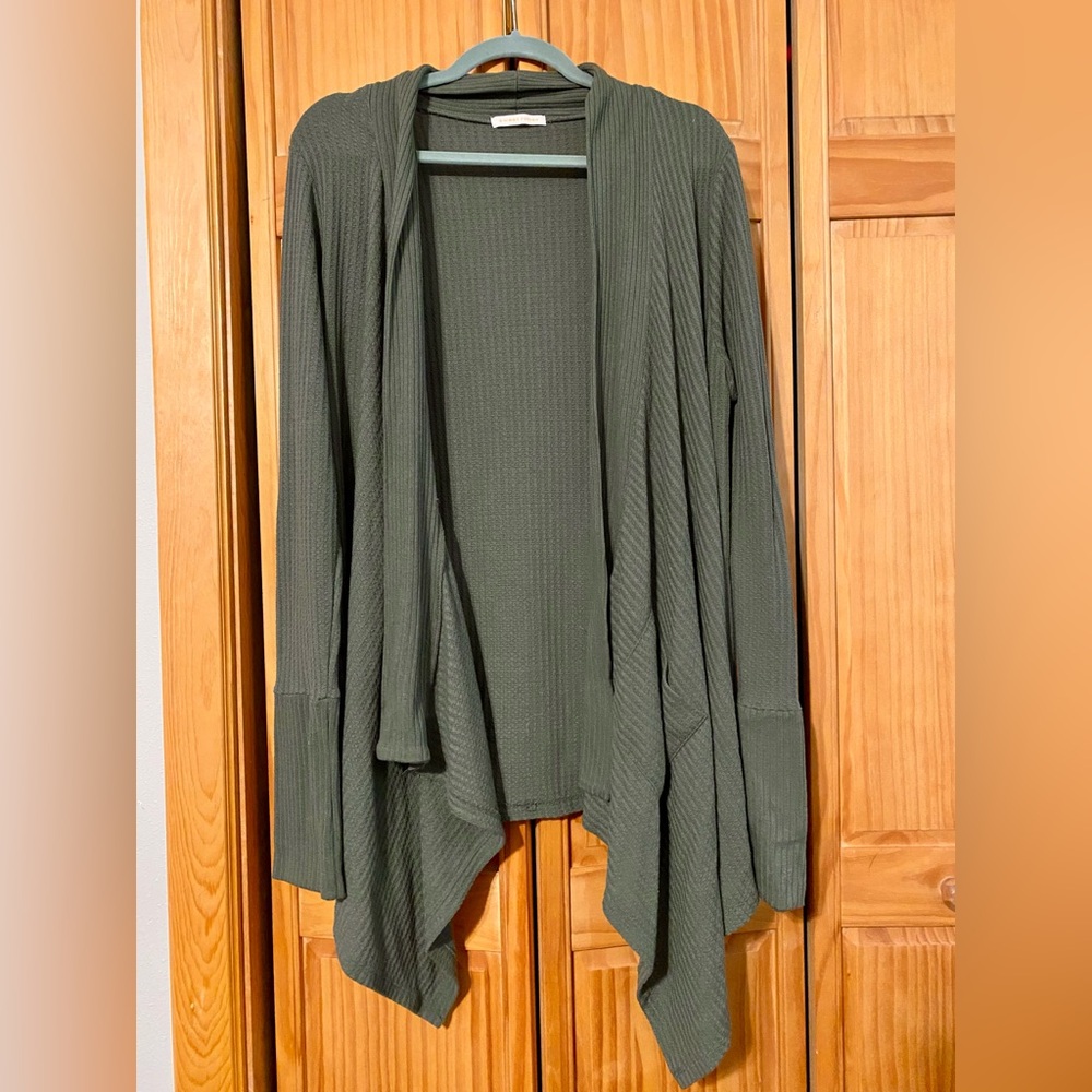 Olive Green Open Front Cardigan